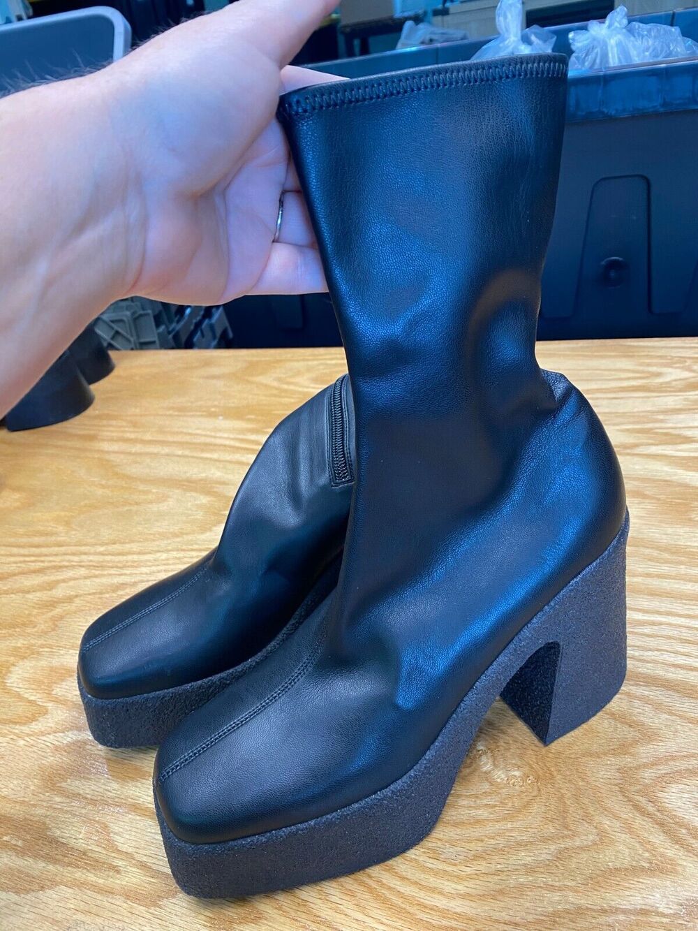 Stella McCartney Platform Heel Boots Women's 8.5 Black Leather Side Zip S24